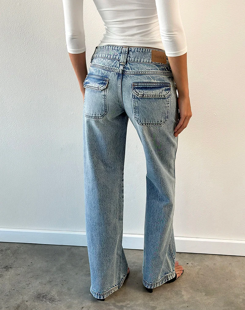 Cargo-Jeans mit niedriger Leibhöhe und lockerem Schnitt in True Blue