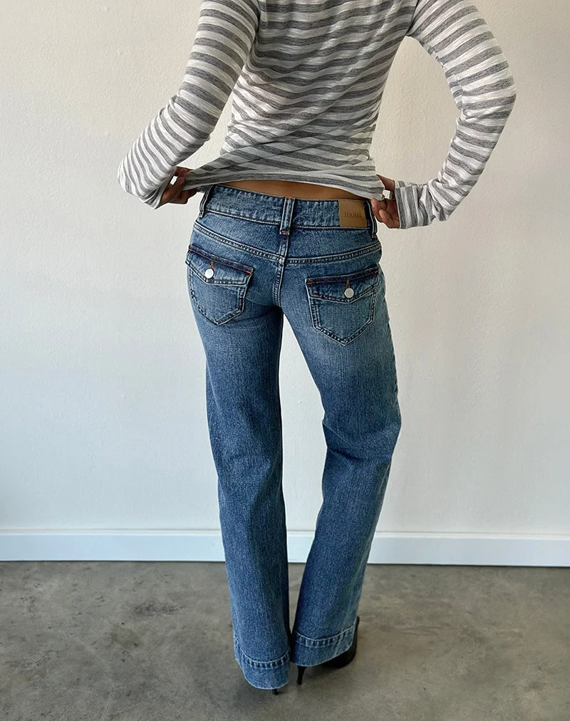Bootcut-Jeans mit niedriger Leibhöhe in Ozeanblau