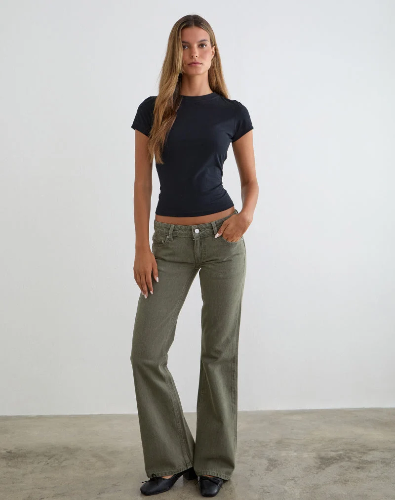 Flare-Jeans mit extra niedriger Leibhöhe in Olivgrün