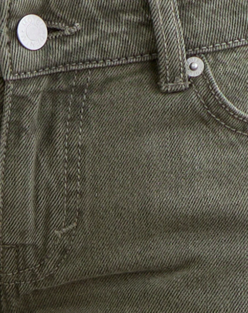 Flare-Jeans mit extra niedriger Leibhöhe in Olivgrün