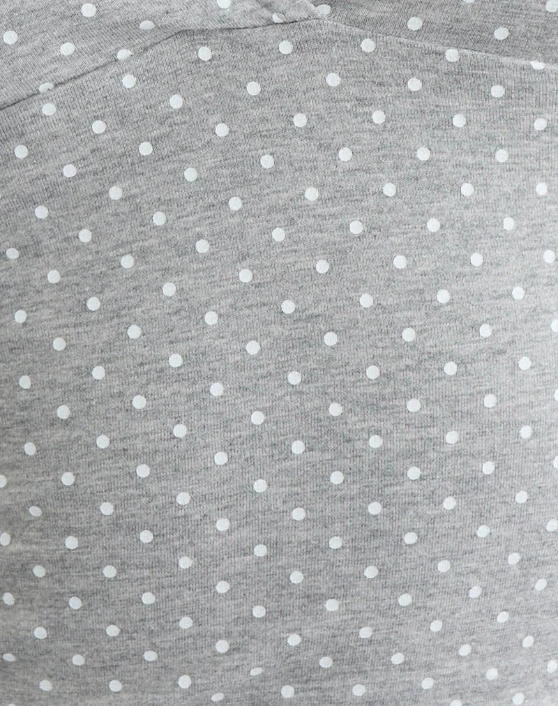 Netacy-Top in Grau meliert mit weißen Mikro-Polka-Punkten