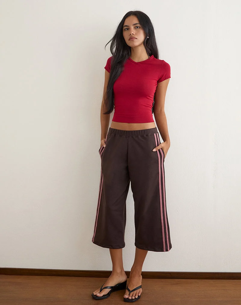 Wamino Capri-Hose in der Farbe „Bitter Chocolate“ mit rosafarbenen Streifen