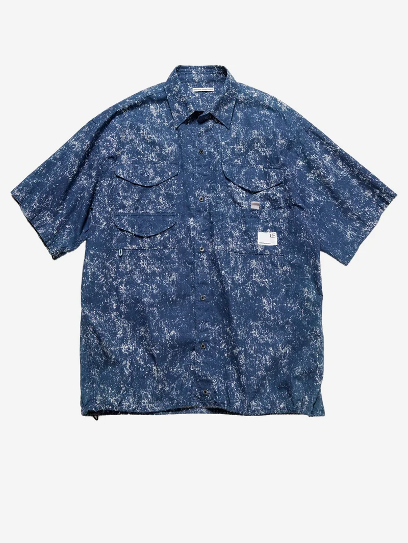 Camicia da pesca indigo con stampa