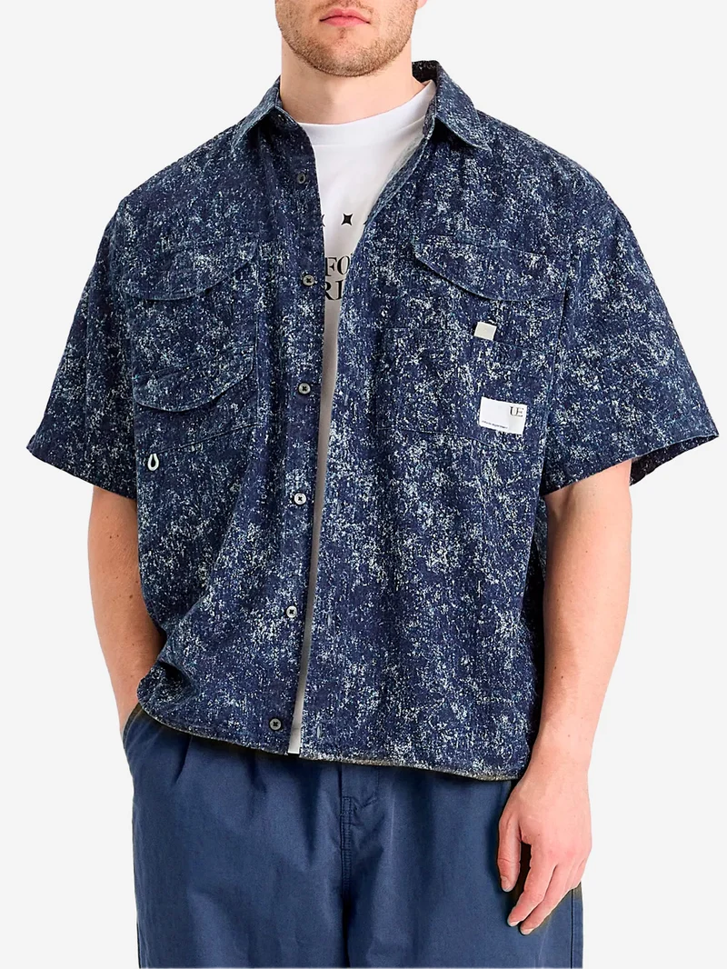 Camicia da pesca indigo con stampa