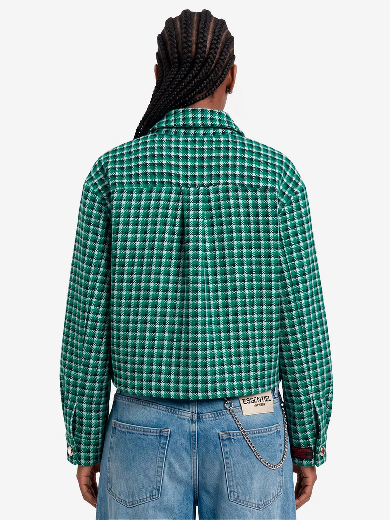 Giacca in Misto Lana a Quadri Verde con tasche applicate