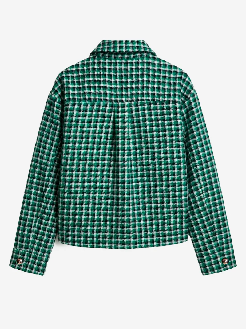 Giacca in Misto Lana a Quadri Verde con tasche applicate