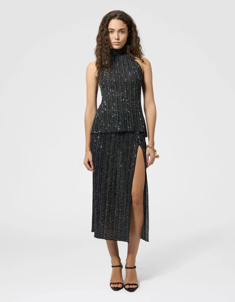 Pailletten-Neckholder Top