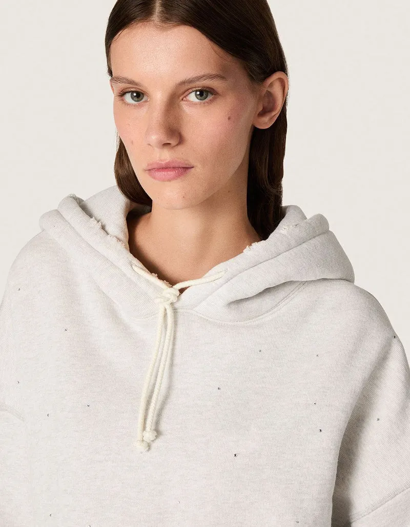 Cropped Oversize Hoodie mit Strass-Verzierung