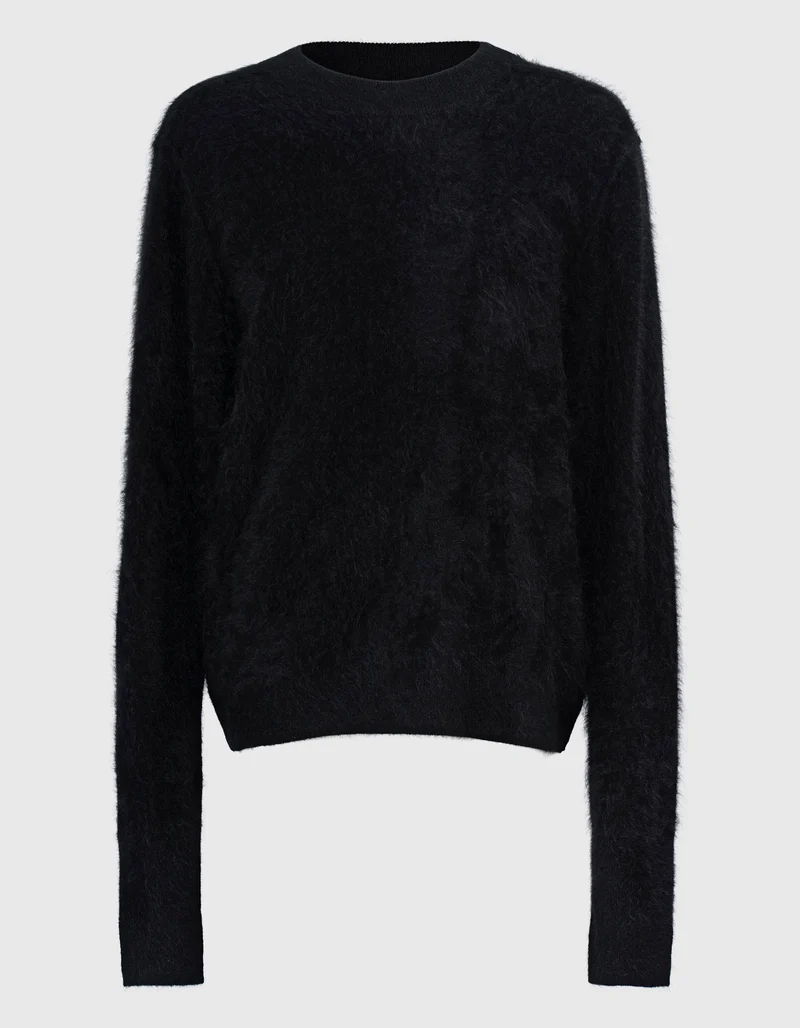 Fuzzy Kaschmir-Pullover mit Rundhalsausschnitt