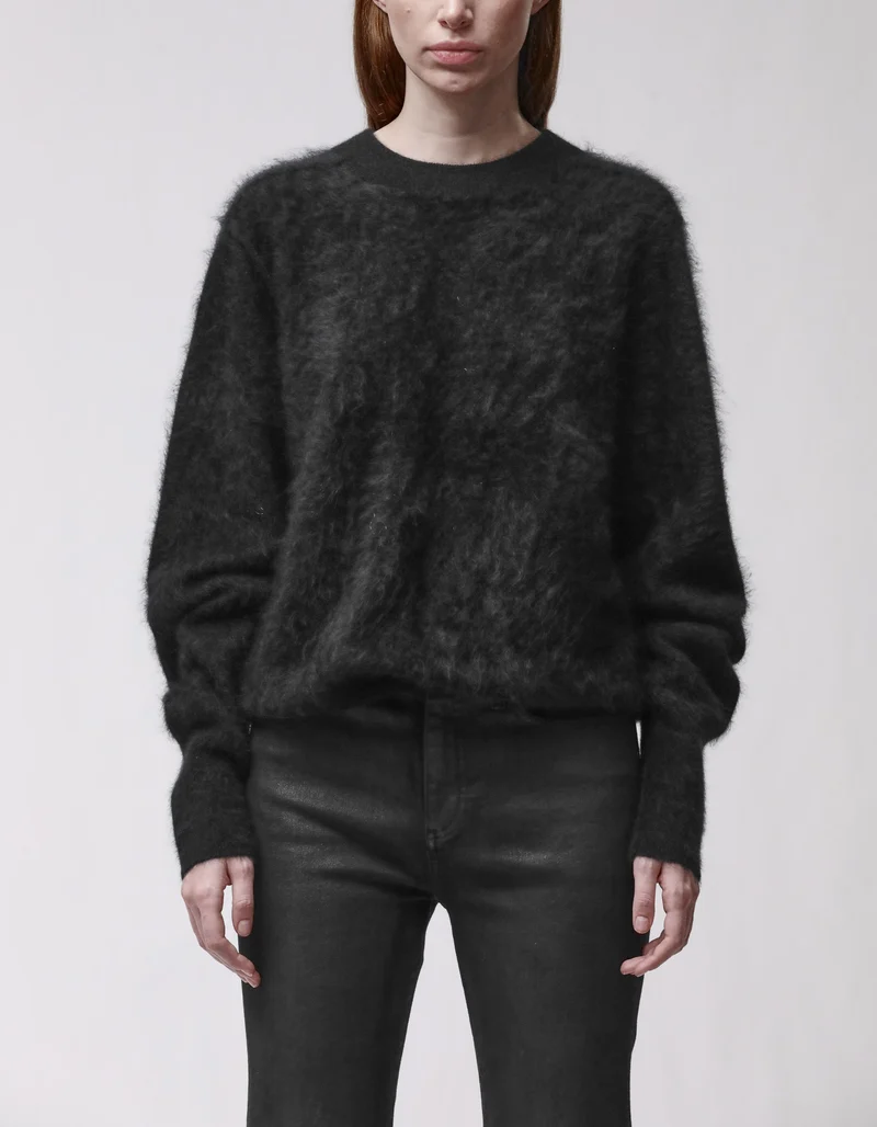 Fuzzy Kaschmir-Pullover mit Rundhalsausschnitt