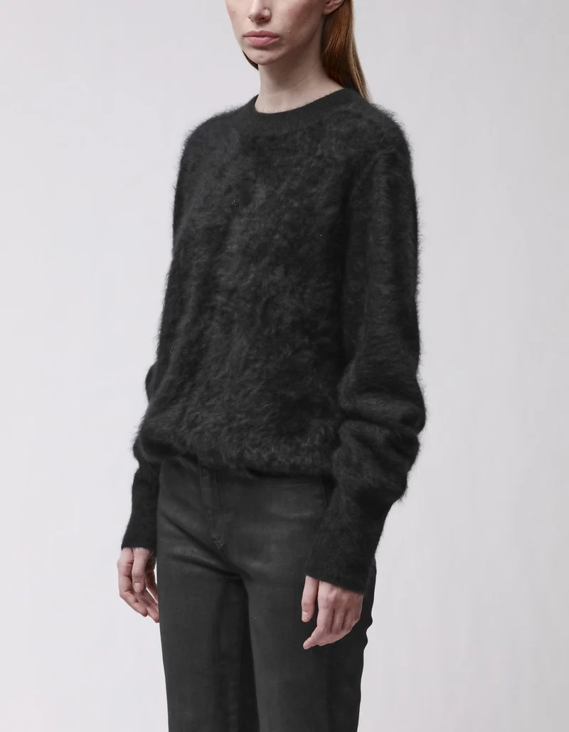 Fuzzy Kaschmir-Pullover mit Rundhalsausschnitt