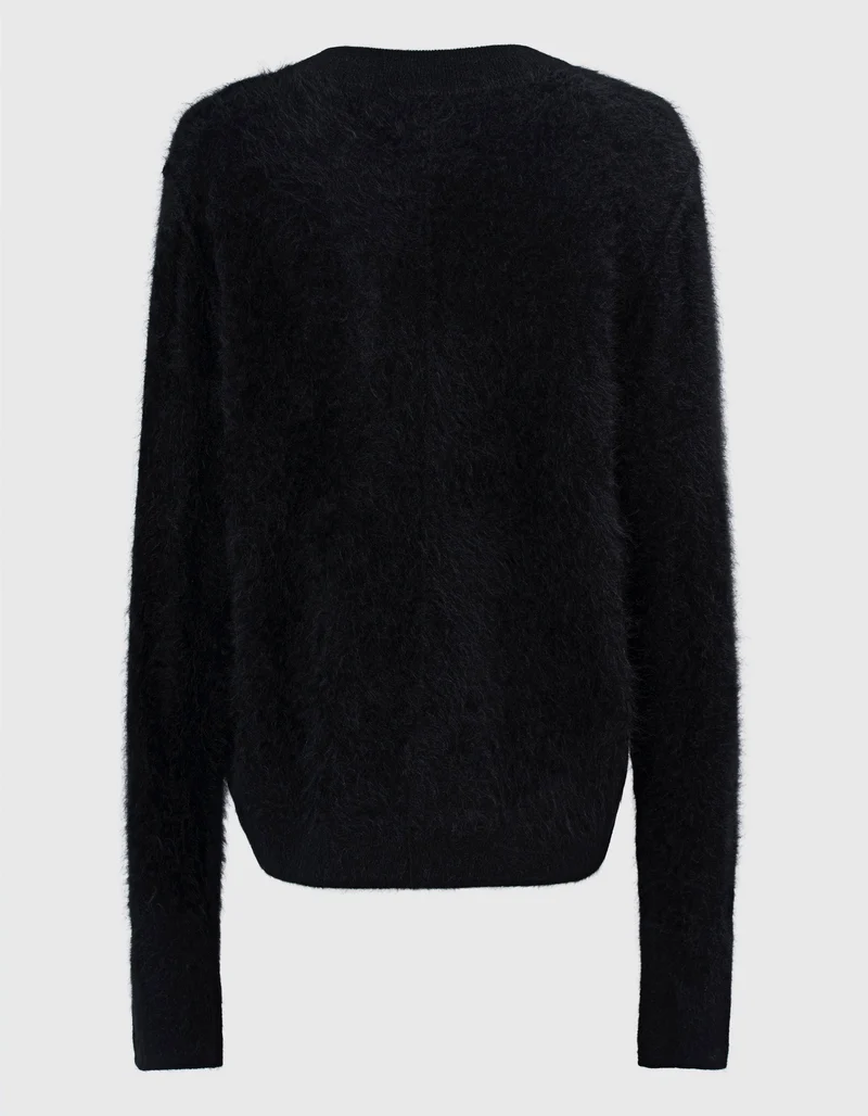 Fuzzy Kaschmir-Pullover mit Rundhalsausschnitt