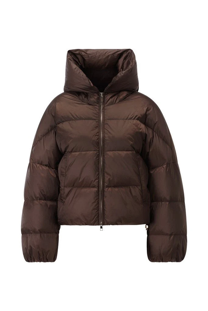 Rich & Royal Glänzende Cropped Oversize Steppjacke in Coffee Bean
