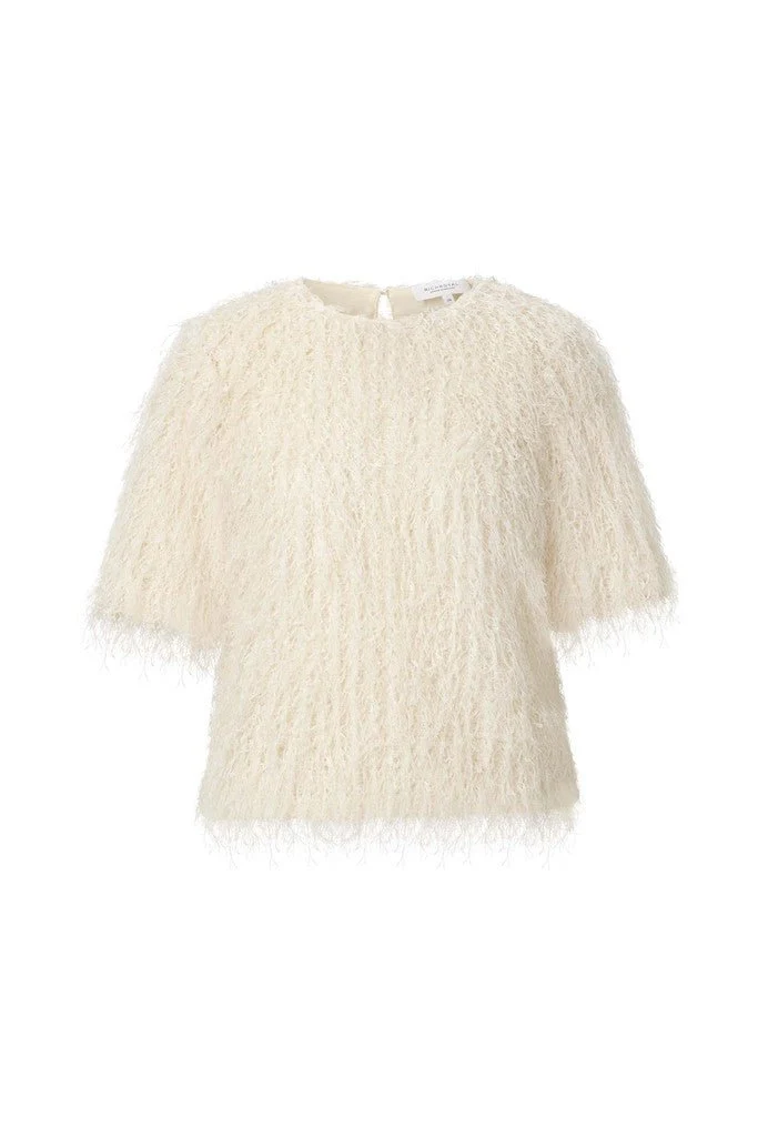 Rich & Royal Bluse mit Fransensaum in Perlweiß
