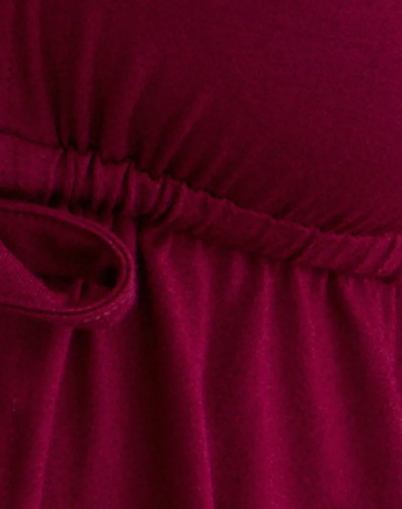 Ylva Neckholder-Top mit Schleife vorne aus Rayon-Jersey in Burgunderrot