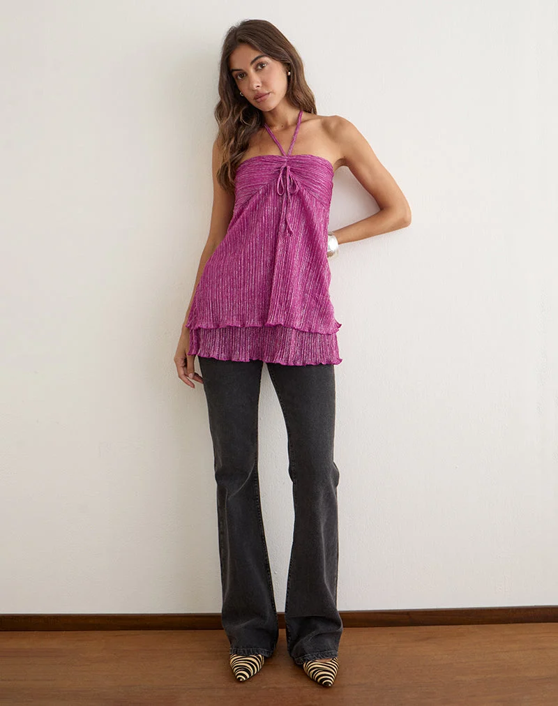 Süßes Neckholder-Top aus Plissee in Pink