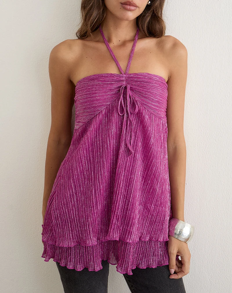 Süßes Neckholder-Top aus Plissee in Pink