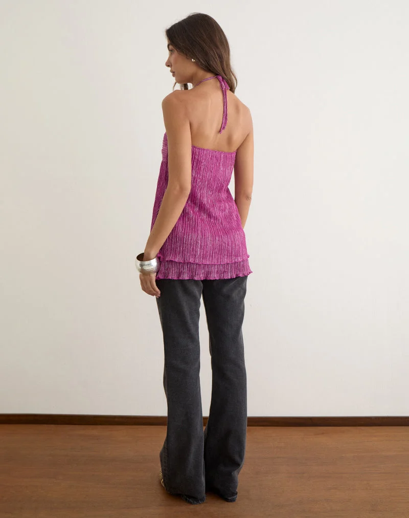 Süßes Neckholder-Top aus Plissee in Pink