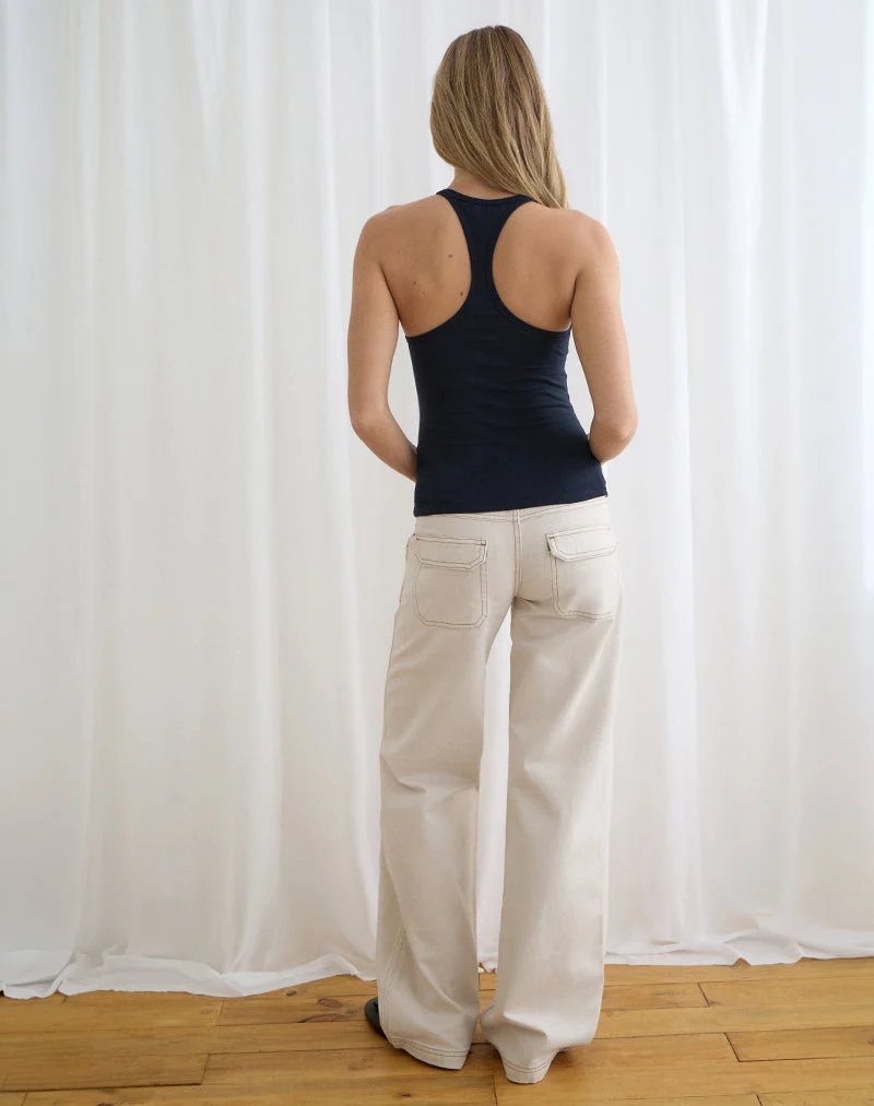 Cargo-Jeans mit niedriger Leibhöhe und lockerer Passform in Off-White