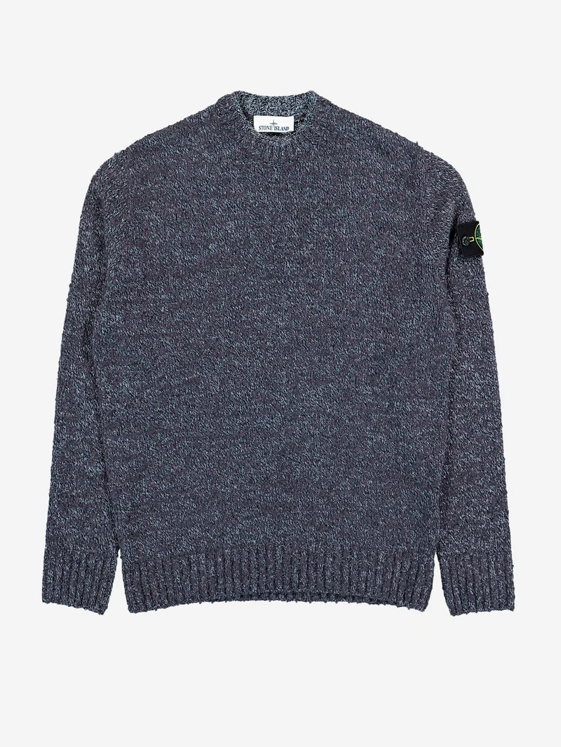 Maglione girocollo grigio melange in misto lana con patch
