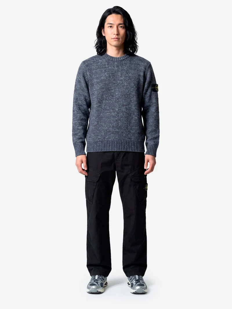 Maglione girocollo grigio melange in misto lana con patch