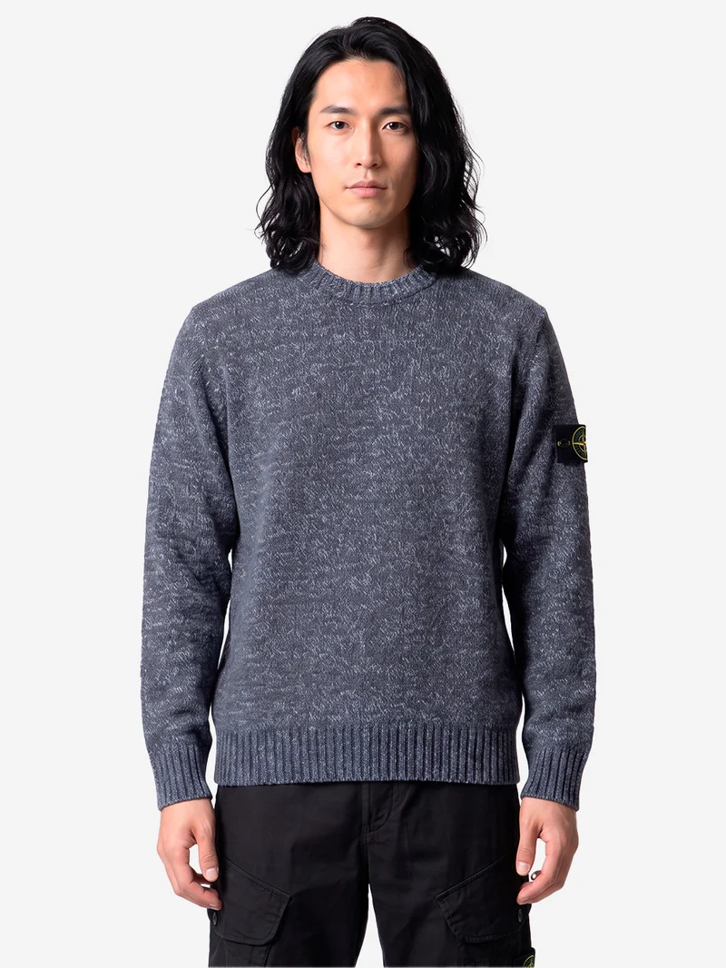 Maglione girocollo grigio melange in misto lana con patch