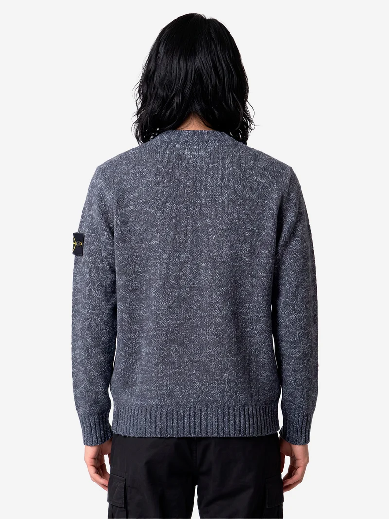 Maglione girocollo grigio melange in misto lana con patch