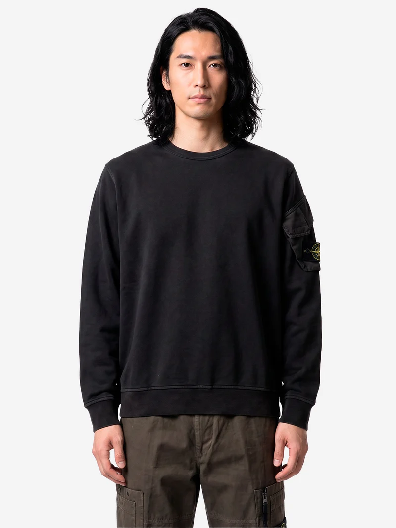 Felpa Girocollo nera Sleeve Pocket Badge