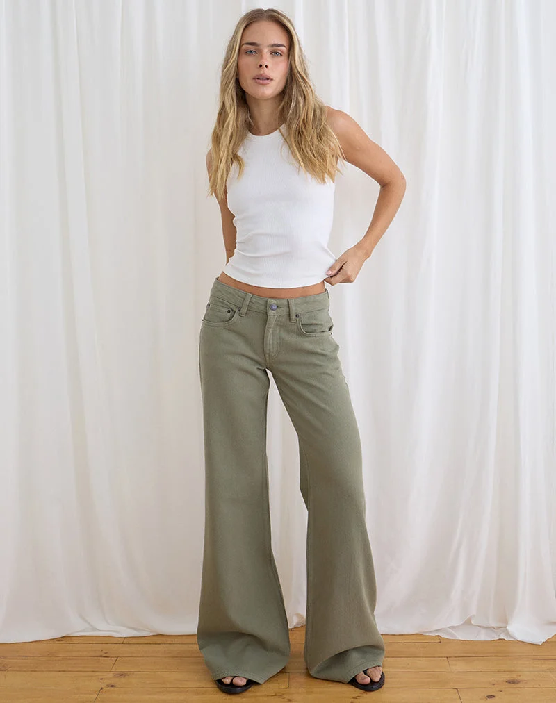 Lose sitzende Flare-Jeans mit niedriger Leibhöhe aus Twill in Farn-Grün