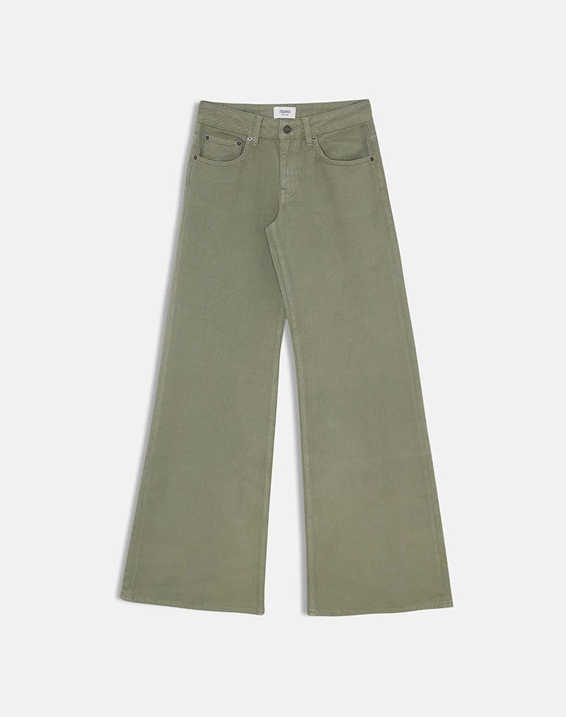 Lose sitzende Flare-Jeans mit niedriger Leibhöhe aus Twill in Farn-Grün