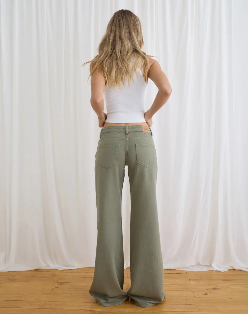 Lose sitzende Flare-Jeans mit niedriger Leibhöhe aus Twill in Farn-Grün