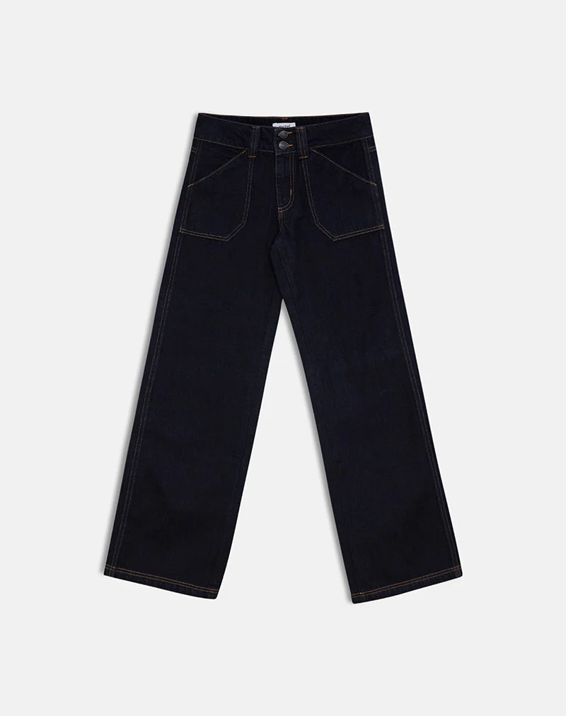 Cargo-Jeans mit niedriger Leibhöhe und lockerer Passform in Indigo