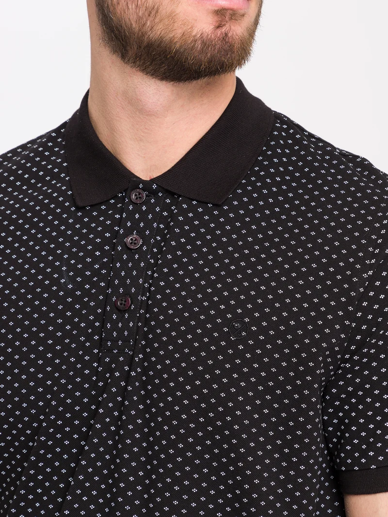 Herren Regular Piqué Polo-Shirt mit Muster schwarz
