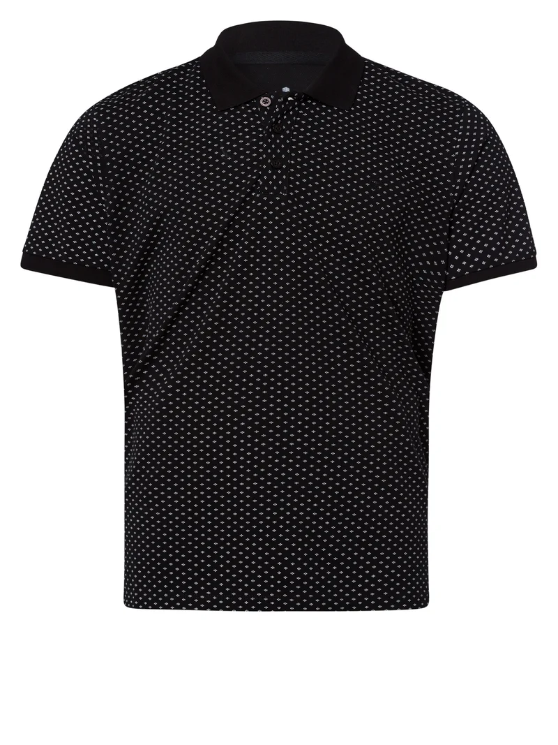 Herren Regular Piqué Polo-Shirt mit Muster schwarz
