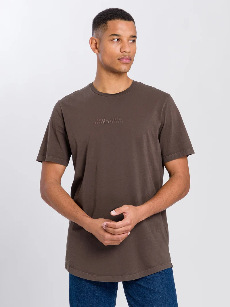 Herren Regular T-Shirt mit Logo Print braun