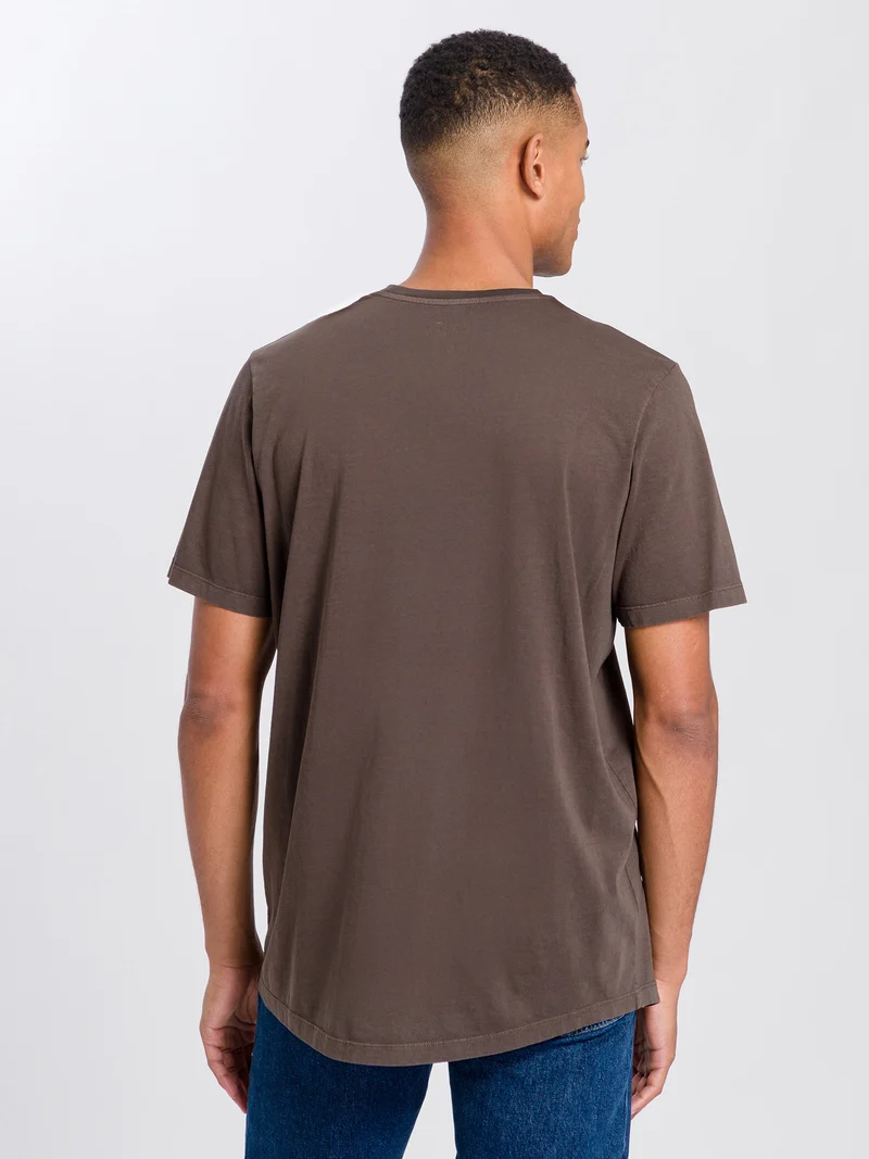 Herren Regular T-Shirt mit Logo Print braun
