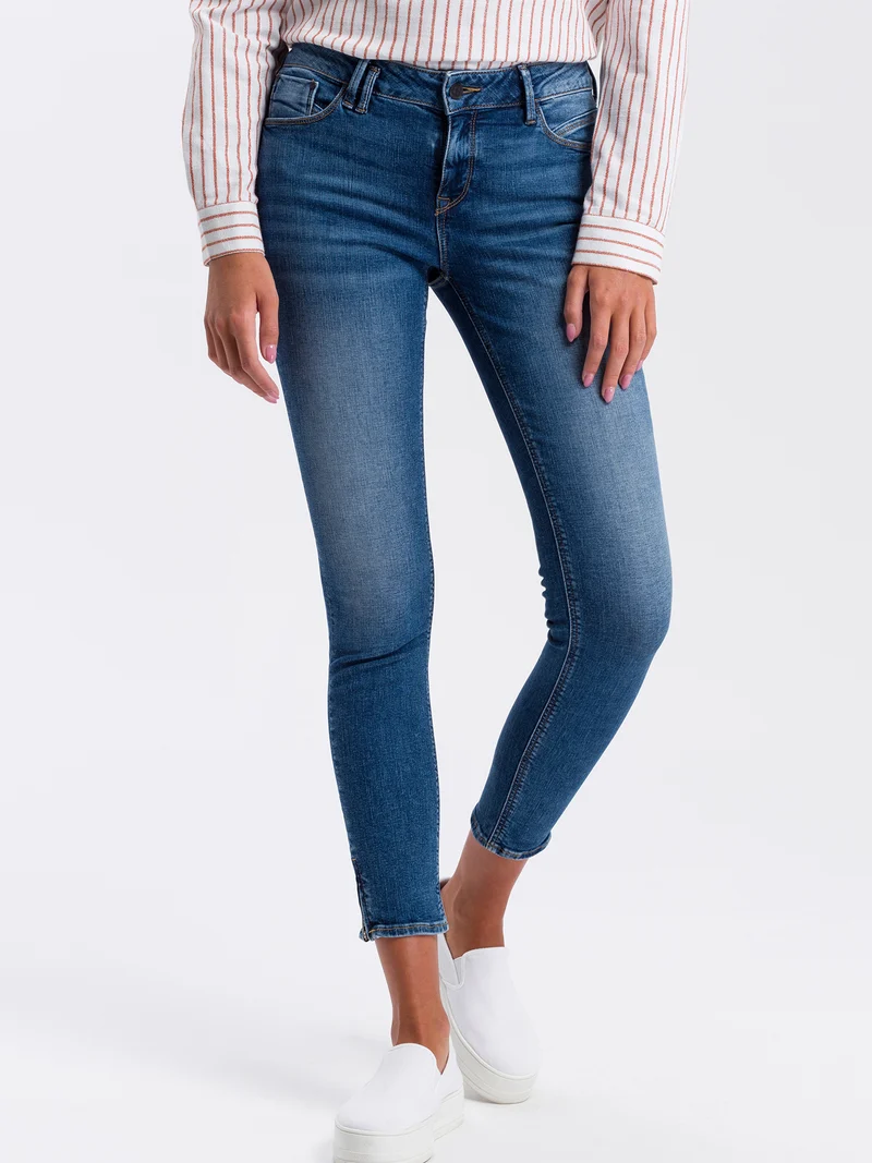 Giselle Damen Jeans Super Skinny Fit Mid Waist Ankle Lenght mittelblau