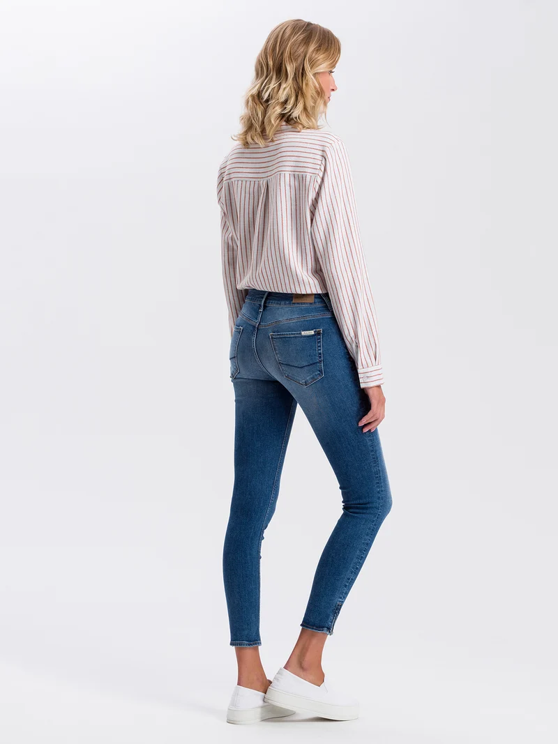 Giselle Damen Jeans Super Skinny Fit Mid Waist Ankle Lenght mittelblau