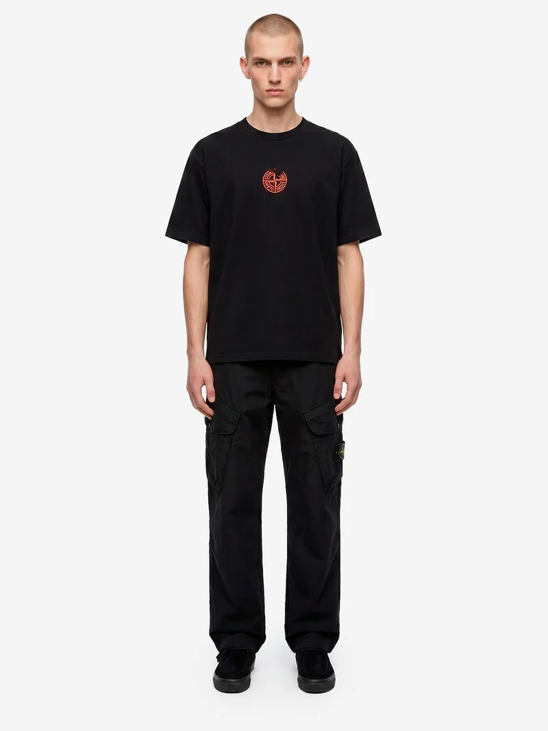 Pantalone cargo in twill stretch nero con badge