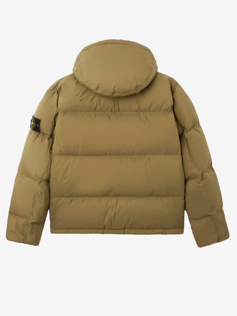 Piumino verde militare in nylon matt ripstop con cappuccio staccabile