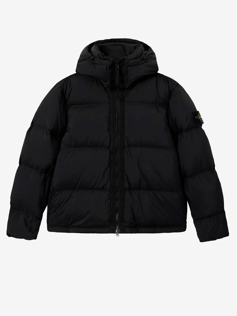 Piumino nero in nylon matt ripstop con cappuccio staccabile