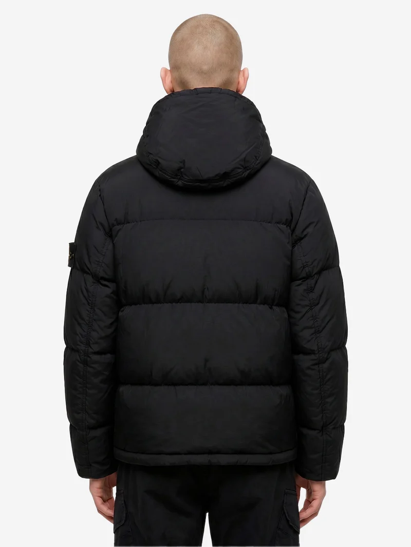 Piumino nero in nylon matt ripstop con cappuccio staccabile