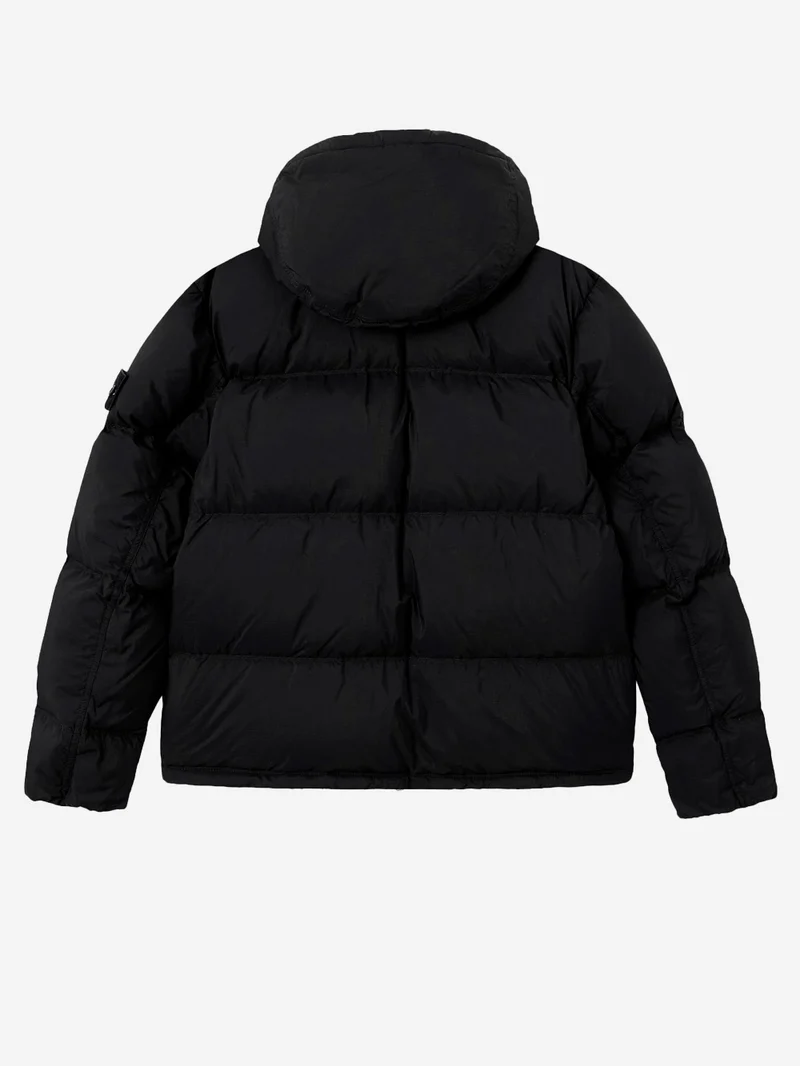 Piumino nero in nylon matt ripstop con cappuccio staccabile