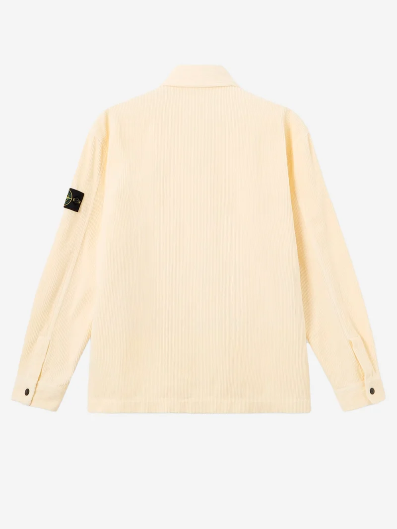 Overshirt avorio in corduroy di cotone con tasca e badge