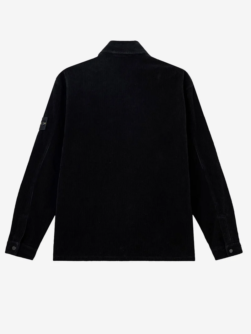 Overshirt nera in corduroy di cotone con tasca e badge