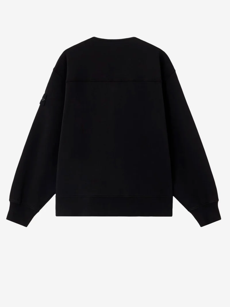 Felpa cardigan in pile di cotone con badge e scollo a V