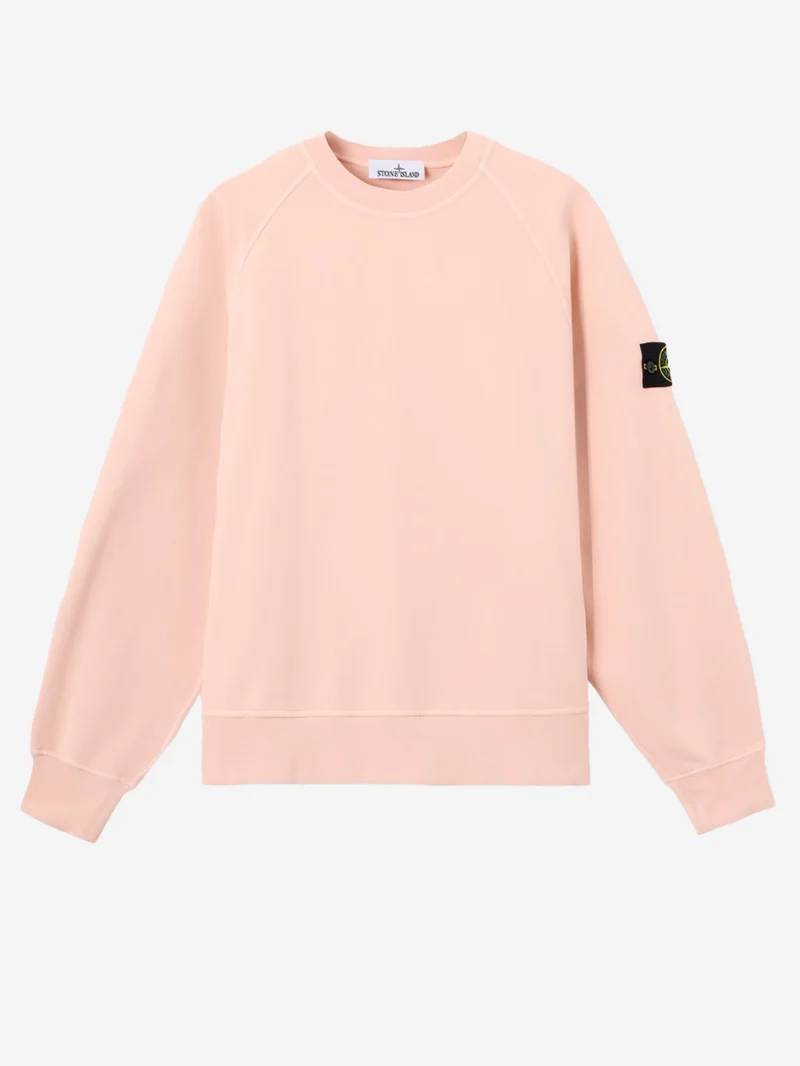 Felpa girocollo oversize in cotone fleece rosa con badge