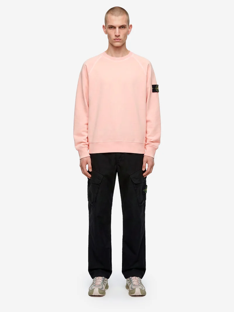 Felpa girocollo oversize in cotone fleece rosa con badge