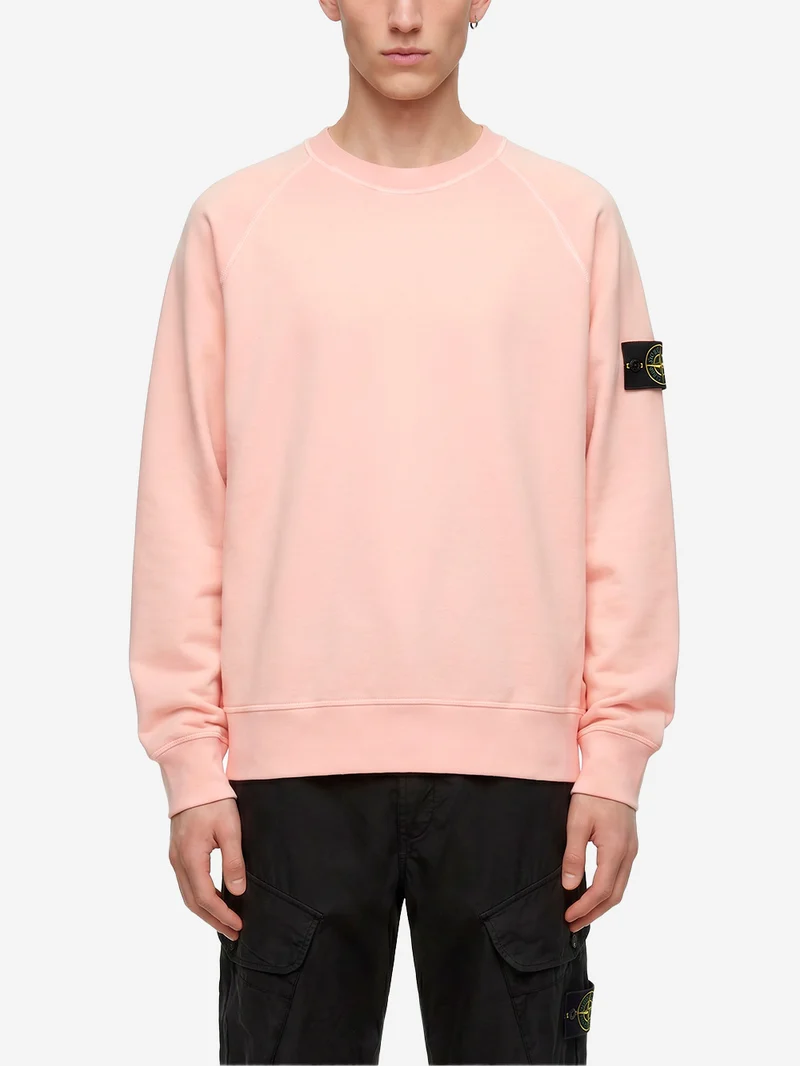 Felpa girocollo oversize in cotone fleece rosa con badge