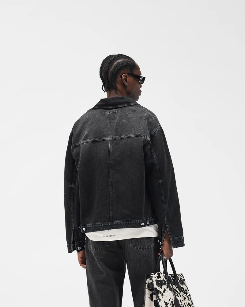 Collared Denim Jacket - Aged Black